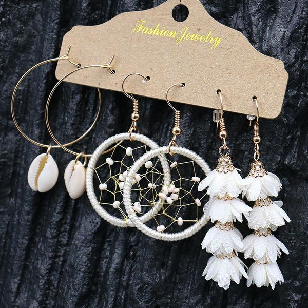 

dangle & chandelier 2021 dreamcatche white flower bohemian ladies earrings set women fashion jewelry shell handmade gift, Silver