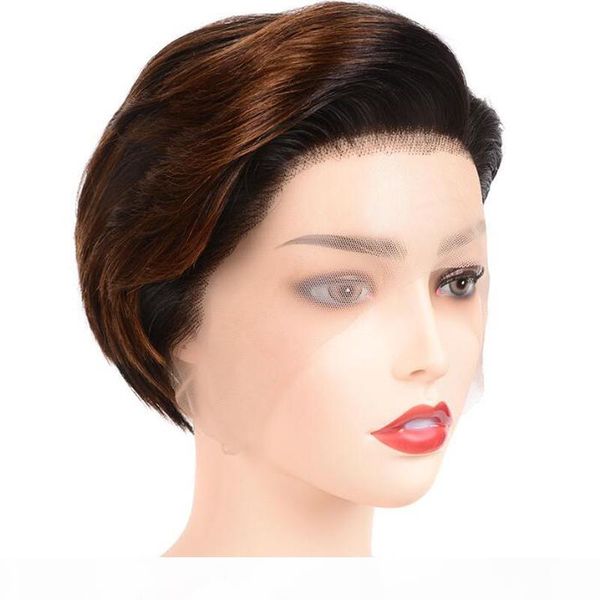 

1b 33 ombre brazilian remy hair 13x4 lace front wig 8 inch short straight weave 100% human hair lace front wig 150 density, Black;brown