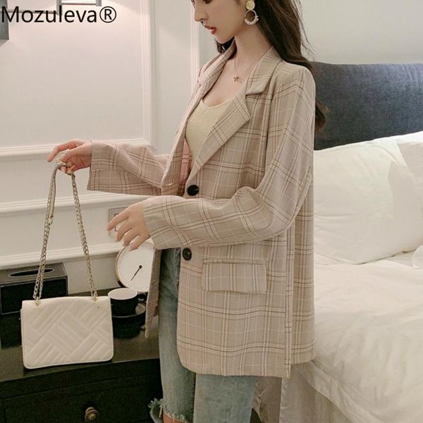 

women's jackets bornsra 2021 spring plaid korean women long suit jacket grey female cape sleeve womens, Black;brown