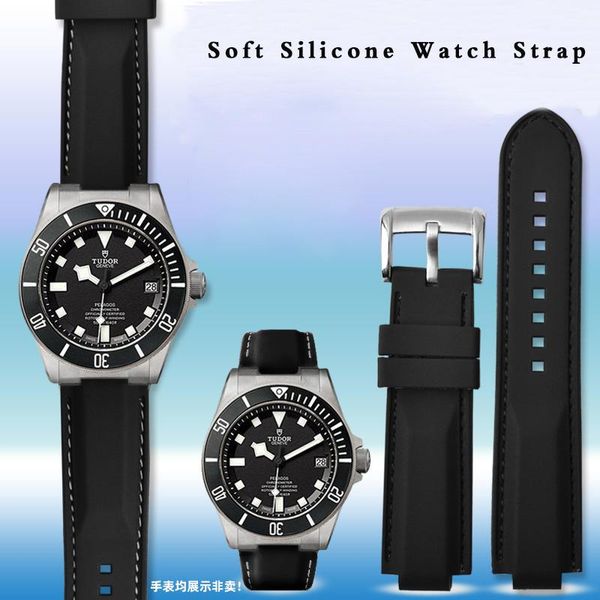 

watch bands 22mm water proof soft silicone strap for pelagos 25500 25600 waterproof rubber band, Black;brown