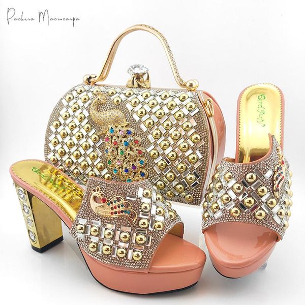 

dress shoes lastes fashion phoenix style metal decoration italain design lastest african party ladies and bag set in peach color, Black