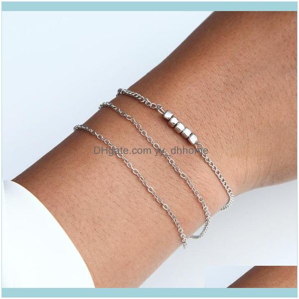 Link, Armbänder Jewelrylink, Kette, quadratisches Perlen-Charm-Armband, dreilagiger Armreif, Frau, goldfarben, Hochzeit, Party, Weihnachten, Geschenk, Drop-Lieferung 2021