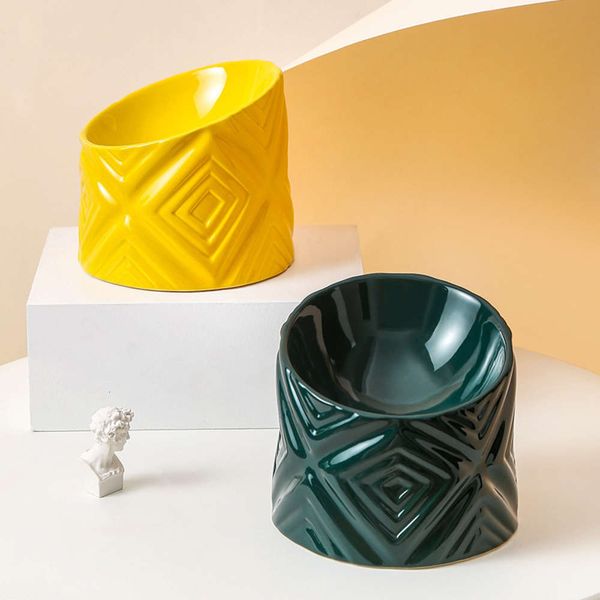 

high foot ceramic protection cervical spine cat tilt food water anti knock dog slant mouth pet bowl