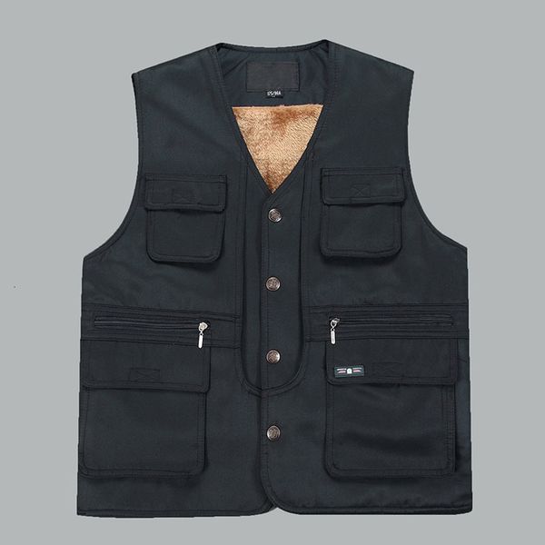 

2021 new arrive autumn winter warm fleece mens vest casual multi army green waistcoat with many pockets men work sleeveless jacket kzf8, Black;white