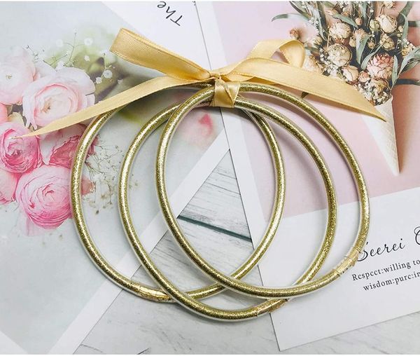 

bangle 5pcs champagne color glitter jelly bracelet plastic with shinging powder lining fashion jewelry lightweight, Black