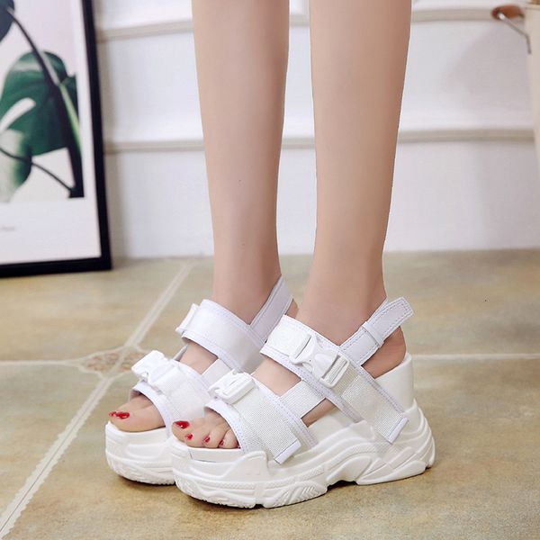 

2021 new women sandals summer sneakers elevator shoes woman super high heels creepers sandalia mujer 7es0, Black