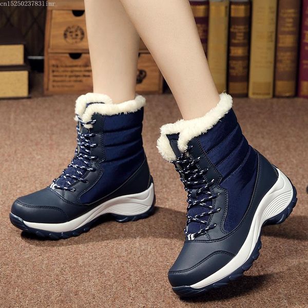 

boots 2021 fashion women waterproof winter ankle snow non-slip platform shoes with thick fur botas mujer, Black