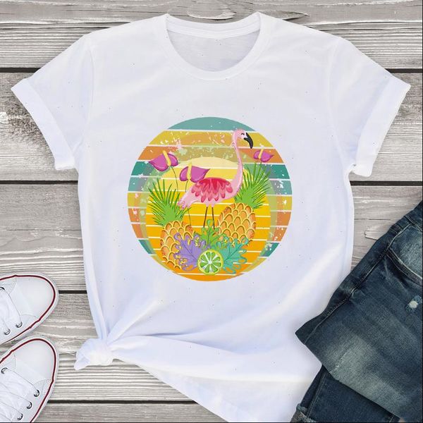 

women graphic short sleeve flamingo pineapple fruit beach summer lady womens clothing t shirt tees female t shirt, White