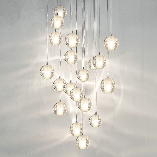 Modern Asılı Lamba Temizle Cam Kabarcık Kolye Işık Nordic LED Topu Kristal Avizeler Merdiven Lobisinde Sıcak / Beyaz Lambalar