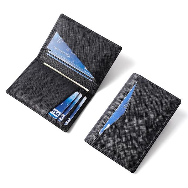 

card holders 2021 luxury bifold small wallet for men contrast color slim cross pattern genuine leather men's holder, Brown;gray