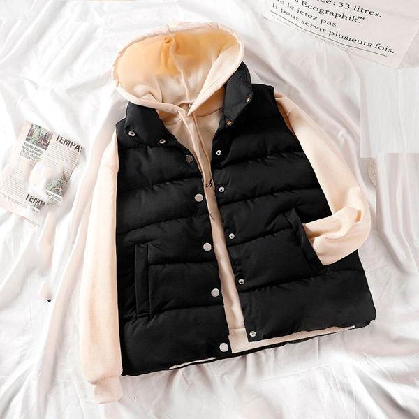 

women's vests winter warm vest jacket women black stand collar sleeveless cotton padded short casual sweet waistcoat, Black;white