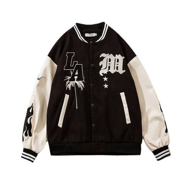 

women's jackets hip hop letters embroidery college 2021 fashion casual patchwork block harajuku bomber jacket baseball coats unisex, Black;brown