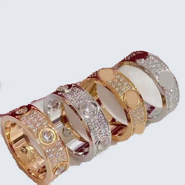 Con pietre laterali Contropiede versione larga e stretta su tutto il cielo Anello per coppia in oro rosa, anello regalo con anello di diamanti a tre file color argento