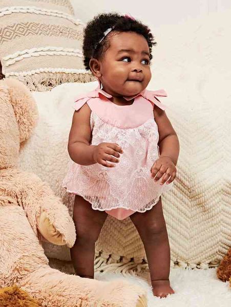 

baby bow shoulder embroidery mesh bodysuit she, Blue