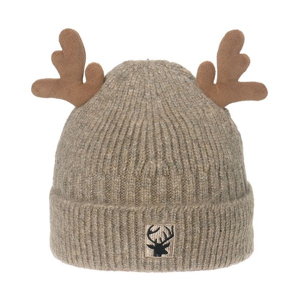 

factory wholesale 50% off autumn winter korean version versatile lovely warm plush cold hat christmas antler knitted wool hat children, Blue;gray