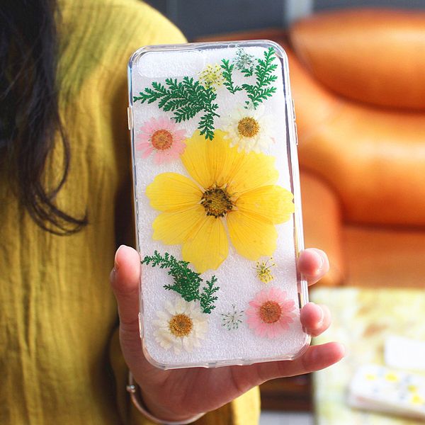 2021 kreative Handyhüllen für iPhone 6 7 8 Plus X XR 11 12 Pro Mini transparentes Silikon individuelles Muster kleine gelbe Blume Sonnenblume Max Back Cover Shell