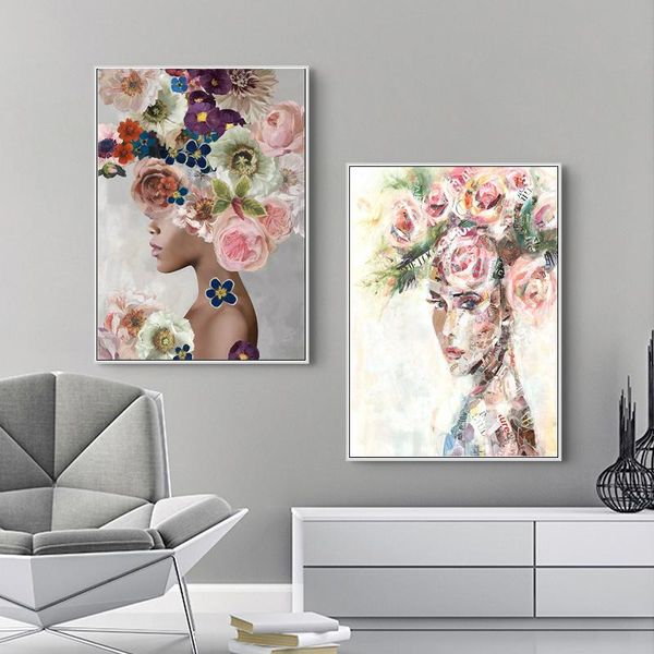 

modern luxury beautiful flower woman nordic canvas painting posters prints wall pictures for living room bedroom decor poster