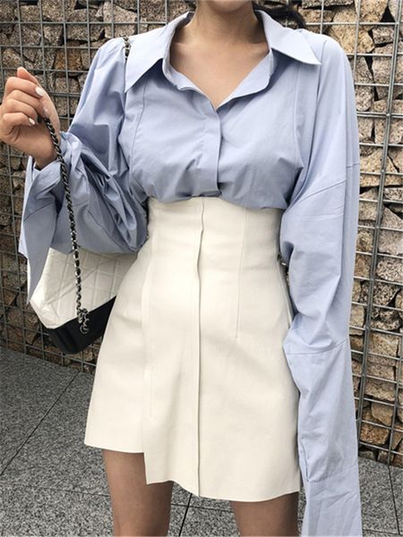 

2021 new irregular leather solid high waist slim hip a line plus size skirt outfits for women 3iqt, Black;gray