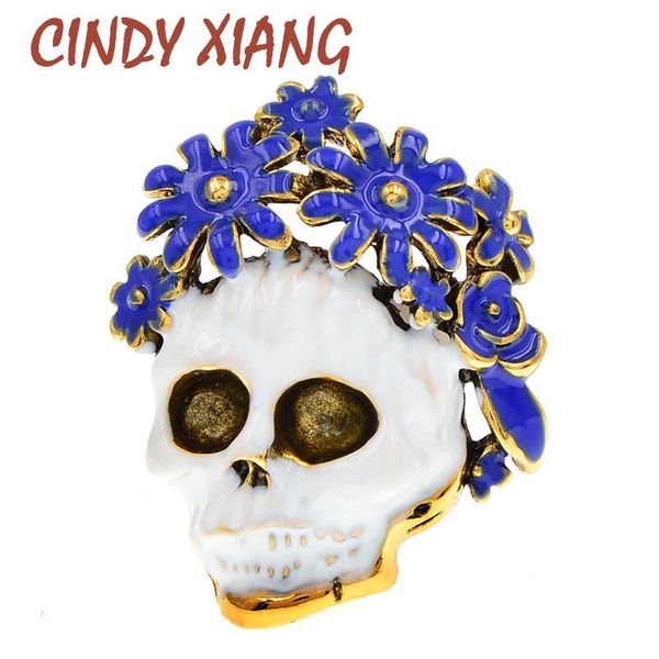

pins, brooches cindy xiang skull with enamel flower zombie bride skeleton head brooch pins for women men jewelry 2 colors pick, Gray