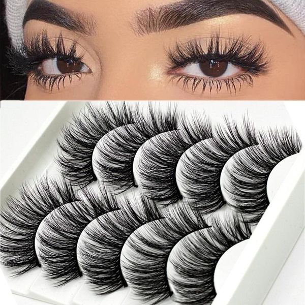 

false eyelashes 5 pairs handmade 3d soft mink hair lashes natural long wispy makeup fake eye extension tools supplies