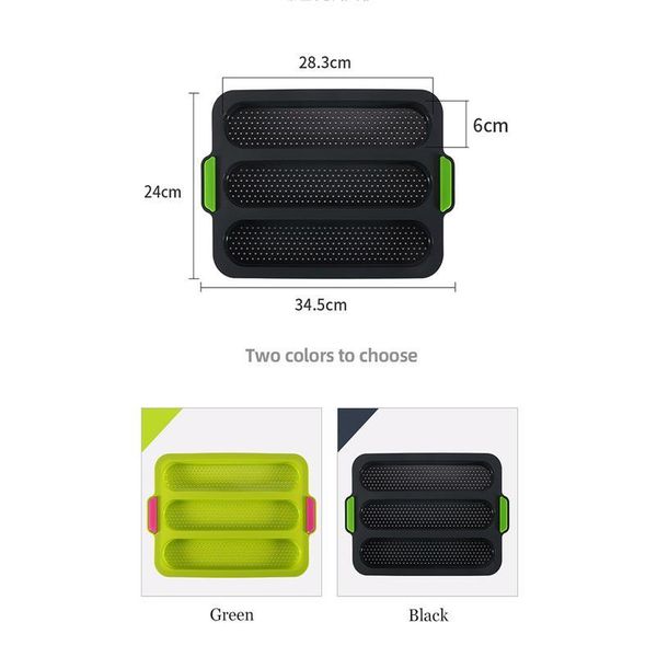 

3 grids sile baking mold baguette stick baking tray perforated non-stick french bread toast mould loaf pan kitchen qyleub