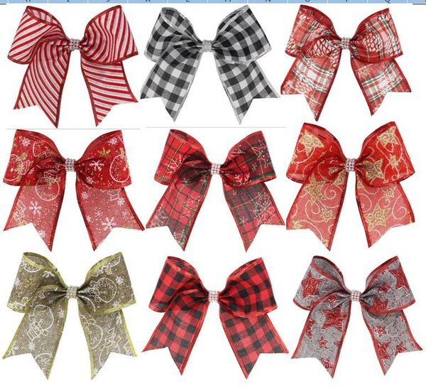 

new organza 7 inch christmas cheer bow with elastic hair band for kids girls xmas hair bows accessories 12pcs/, Slivery;white