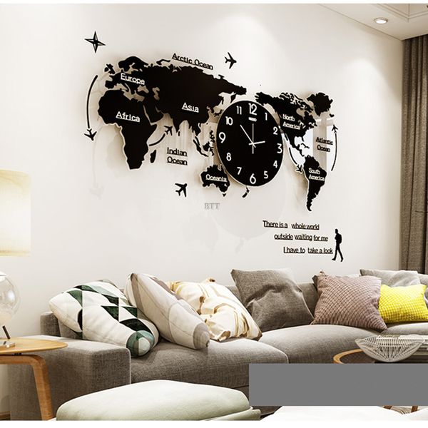 

2021 new great 3d map of world modern design glow in the dark hung silent acrylic single wall watch 851g