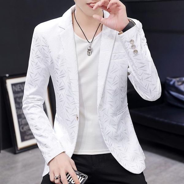 

men's suits & blazers 2021 autumn line printing leisure blazer youth slim single button handsome, White;black