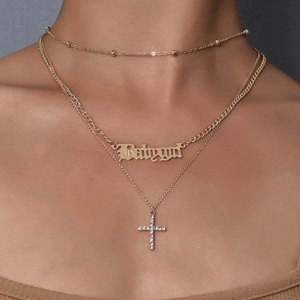 

pendant necklaces fashion multilevel cross word art geometry for women female gold vintage crystal necklace jewelry gift, Silver