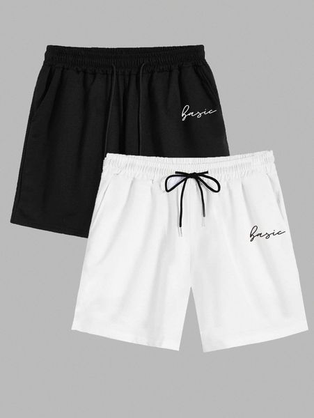 

men 2pcs letter graphic track shorts 16bl#, Black