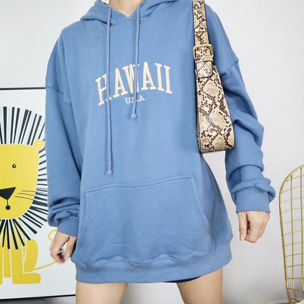 

2021 new fashion letter embroidery oversized sweatshirt autum winter cotton pullovers hoodie harajuku casual women loose hoodies qtbf, Black
