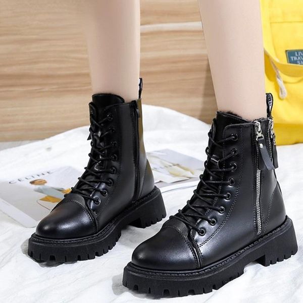 

boots 2021 women's pu fashion winter increase double zipper style girl women shoes zapatos para mujer, Black