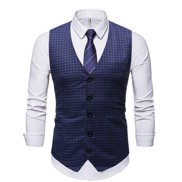

men's vests wedding plaid chalecos para hombre fashion sleeveless single breasted suit vest men autumn male business formal waistcoat, Black;white