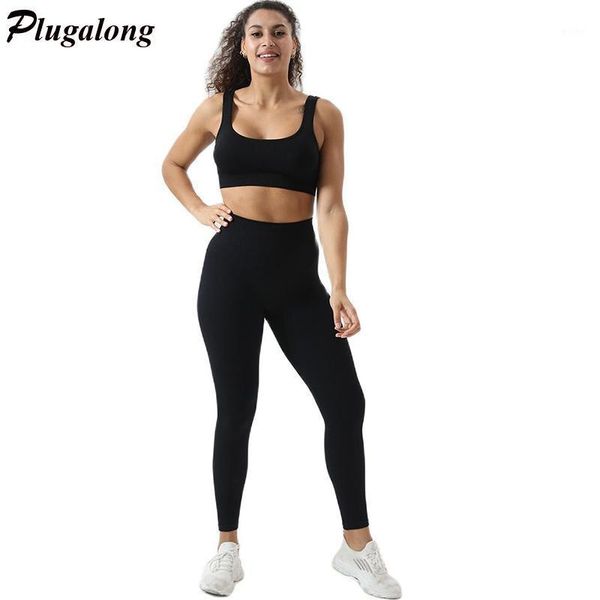 

yoga outfit ribbed sportswear set women active wear 2 piece outfits square collar crop and leggings skinny tracksuits gym clothings