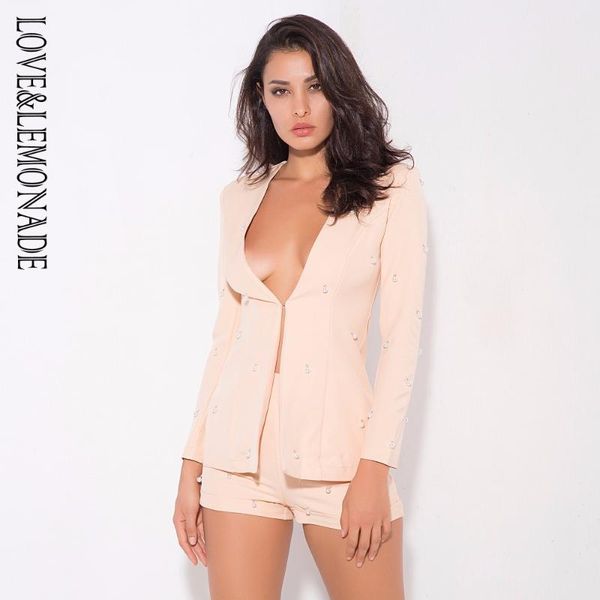 

women's tracksuits love&lemonade pink v-neck nail together two-pieces sets lm80316-4, Gray
