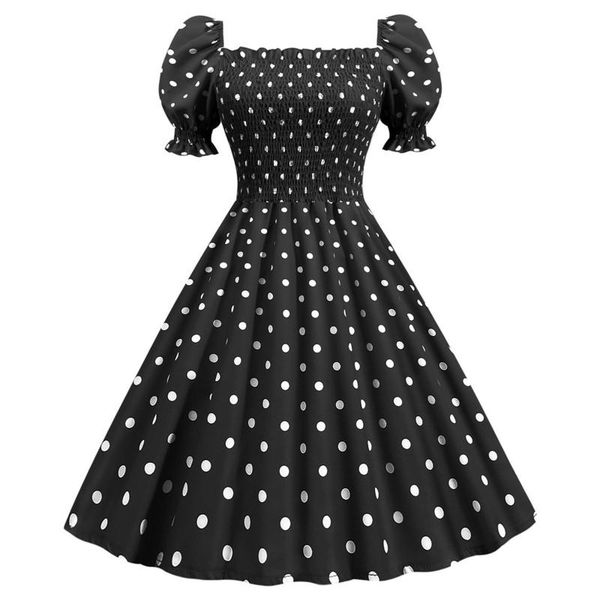 

casual dresses dot print dress women's short sleeve collar-neck retro polka large elegant midi, Black;gray