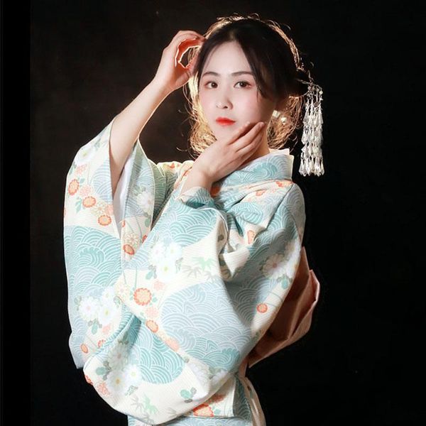

ethnic clothing kimono japanese style summer daisy print bow belt long robes gods girls vintage loose soft yukata formal party 2021, Red