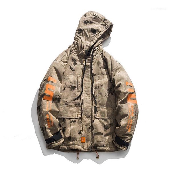 

winter cotton jacket coat men 2021 warm thick printed padded camouflage hooded parkas wondbreaker hip hop jackets1, Black
