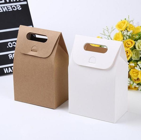 

10*6*16cm gift kraft box craft bag with handle soap candy bakery cookie biscuits packaging paper boxeswholesale