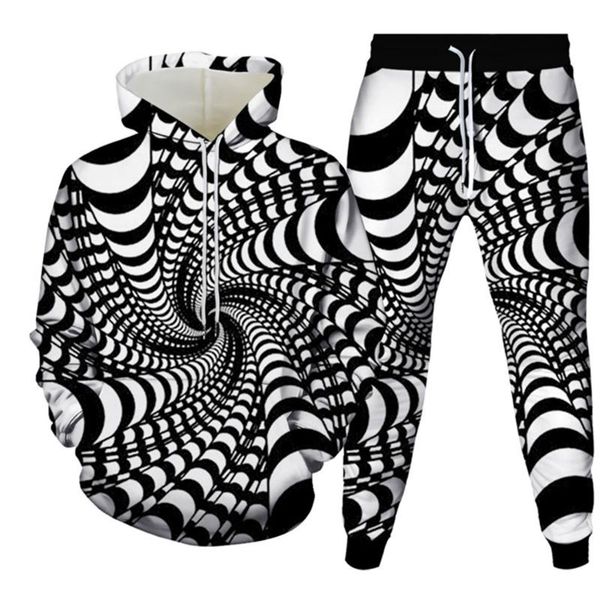 

men's tracksuits spring autumn colorful vortex 3d print women tracksuit 2pcsets men casual hoodies+pants outfits suits sportwear plus s, Gray