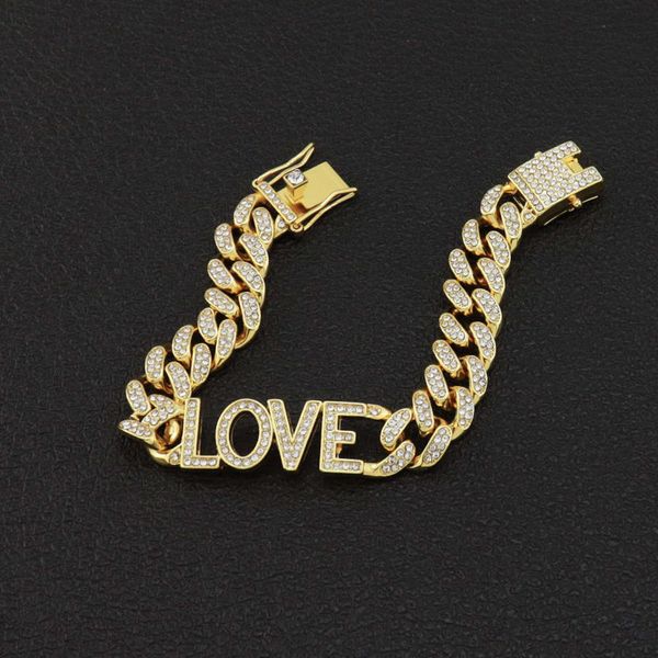 

chain hip hop jewelry 12mm diamond cuba 18k gold plated love letter personalized for men and women, Silver