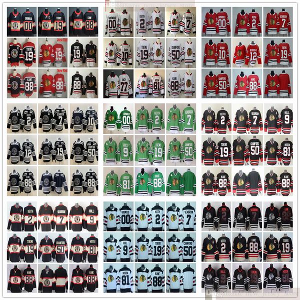 

chicago blackhawks ice hockey jerseys keith jonathan toews patrick kane corey crawford alex debrincat clark griswold marian hossa hull sharp, Black;red