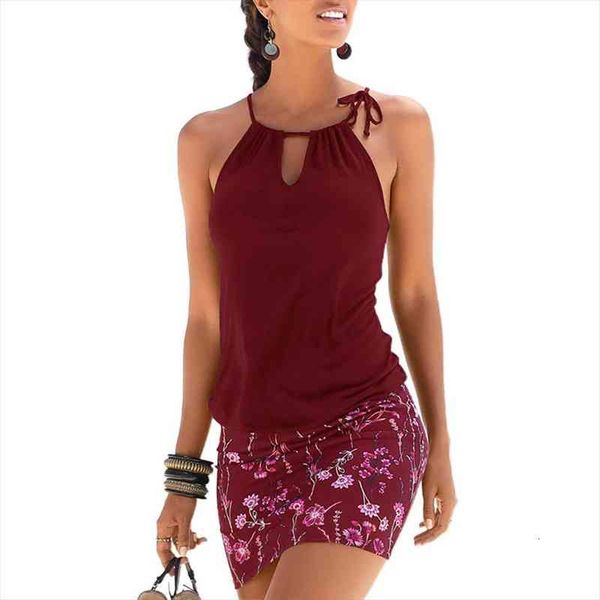 

spaghetti strap summer womens dress flower sleeveless sundress halter elastic waist tank party beach, Black;gray