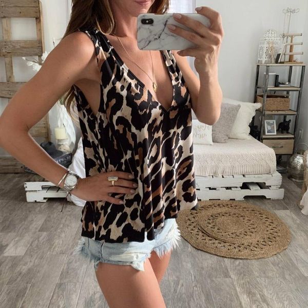 

women's tanks & camis 2021 women summer leopard print v-neck loose sleeveless casual tank holiday vest, White