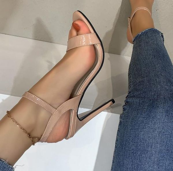 

women sandals summer high heels sandal nude heels sandals women concise patent leather party dress shoes woman, Black