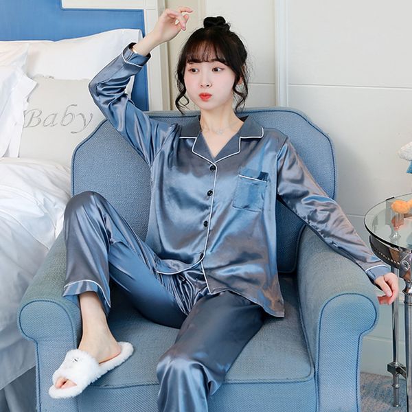 

women silk satin pajamas pyjamas set long sleeve sleepwear spring pijama suit female 2 piece sets loungewear plus size -5xl, Black;red