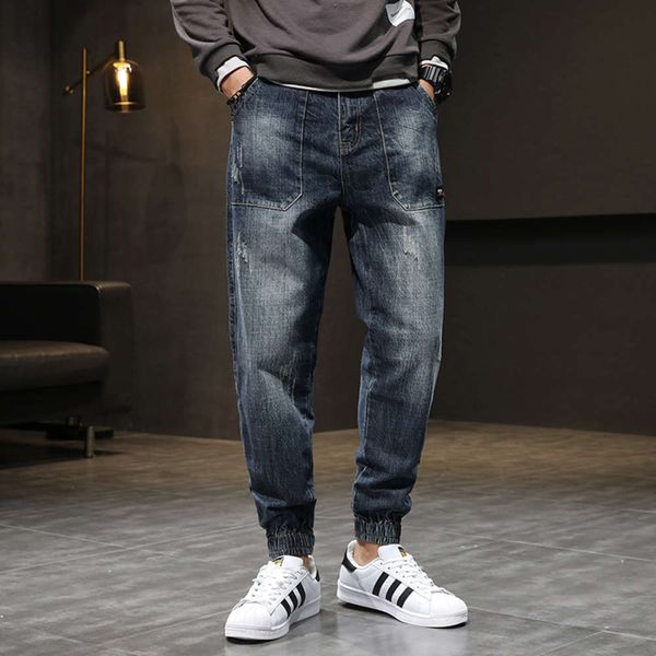 

fashion brand jeans men's loose fit autumn and winter new korean elastic trend small foot harlan leggings casual pantswinter, Blue