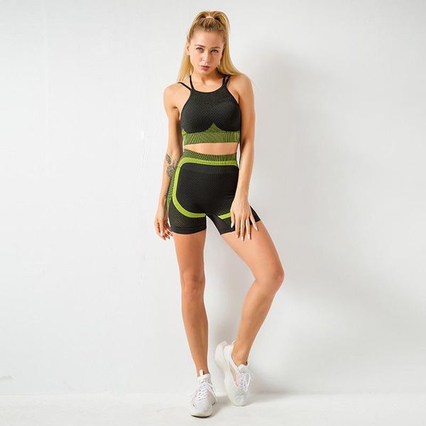 

yoga outfit female legging mesh back bra fitness shorts set workout clothes backless gym suit summer sportswear for women 2 piece