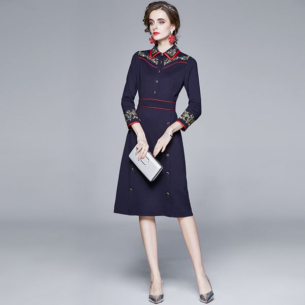 

elegant designer women luxury gold wire embroidery dress woman office party robe ladies vintage a-line dresses vestidos 210525, Black;gray