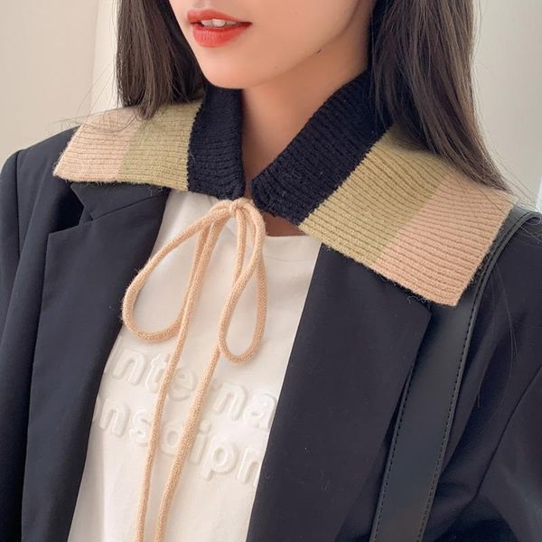 

scarves korean woolen knitted shawl winter stitching color lace ruffle collar neck guard knotted shoulder women's thick warm scarf t35, Blue;gray